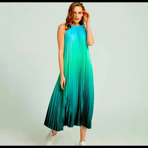 green emerald velvet dress Blue Green Ombre Strapless Pleated Maxi Dress  PinkBlush
